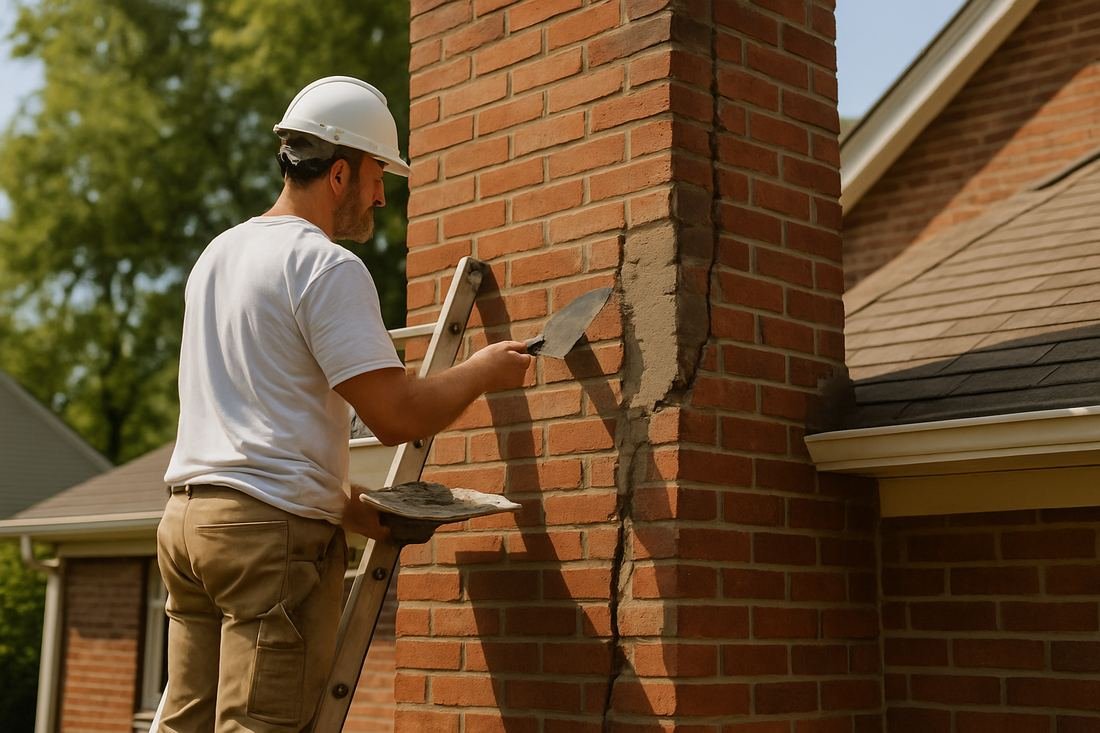 ASH Chimney technician performing chimney repair work on a Minneapolis, MN home