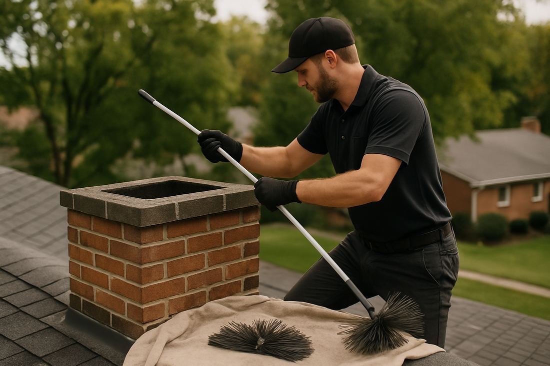 ASH Chimney technician performing cleaning & sweeping work on a Minneapolis, MN home