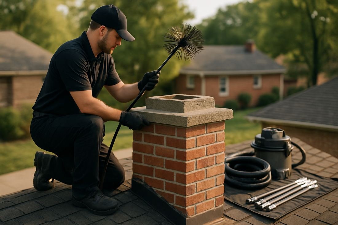 ASH Chimney technician performing cleaning & sweeping work on a Minneapolis, MN home