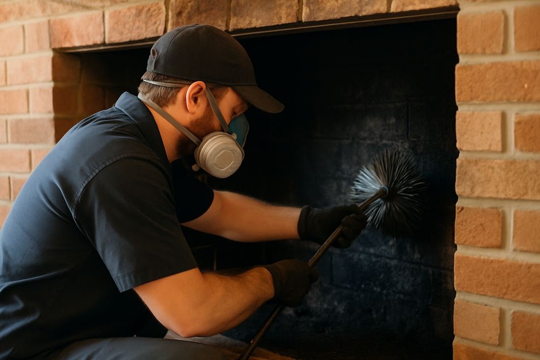ASH Chimney technician performing cleaning & sweeping work on a Minneapolis, MN home