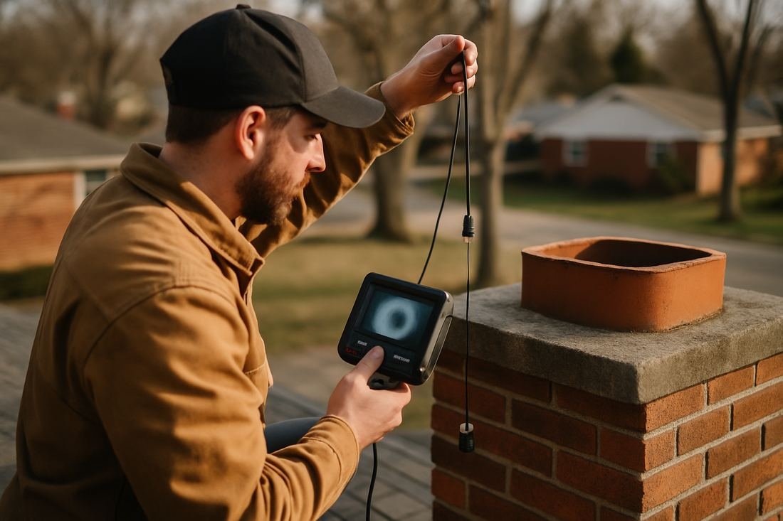 ASH Chimney technician performing chimney inspection work on a Minneapolis, MN home
