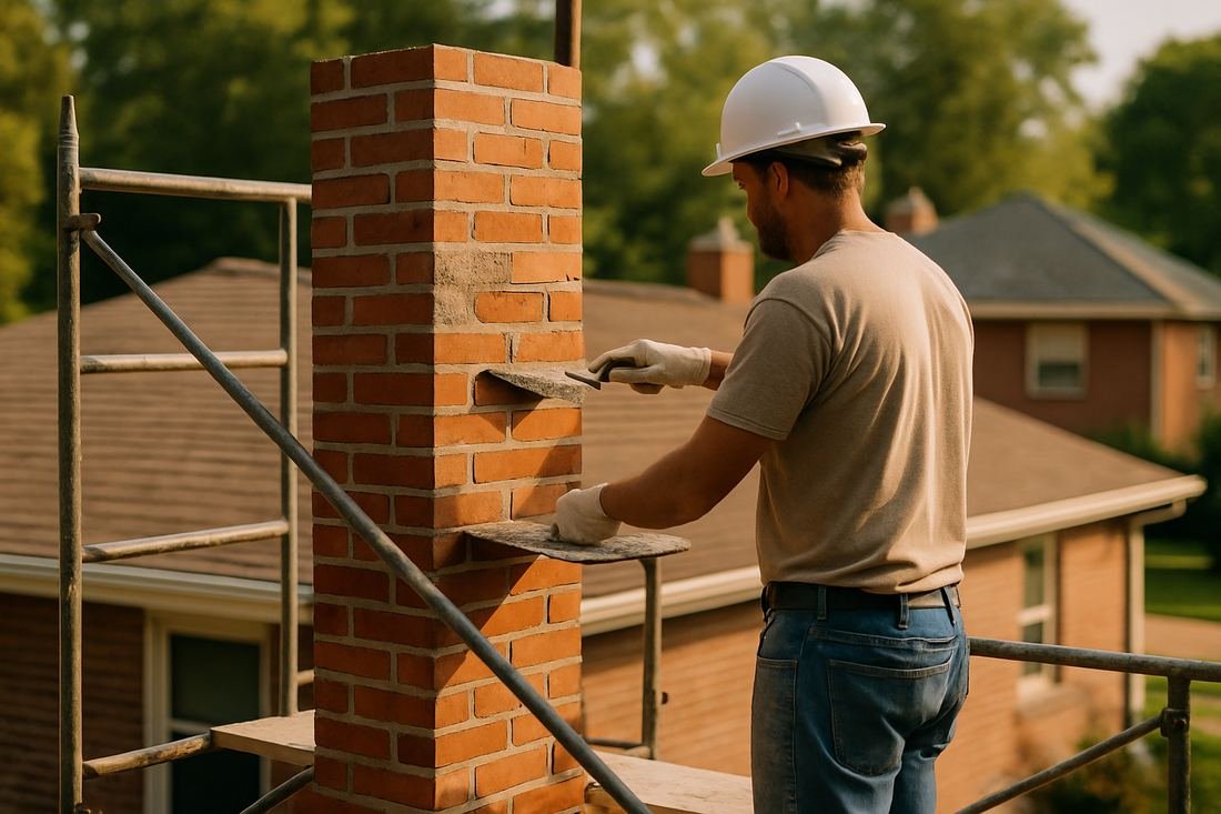 ASH Chimney technician performing masonry & rebuild work on a Minneapolis, MN home