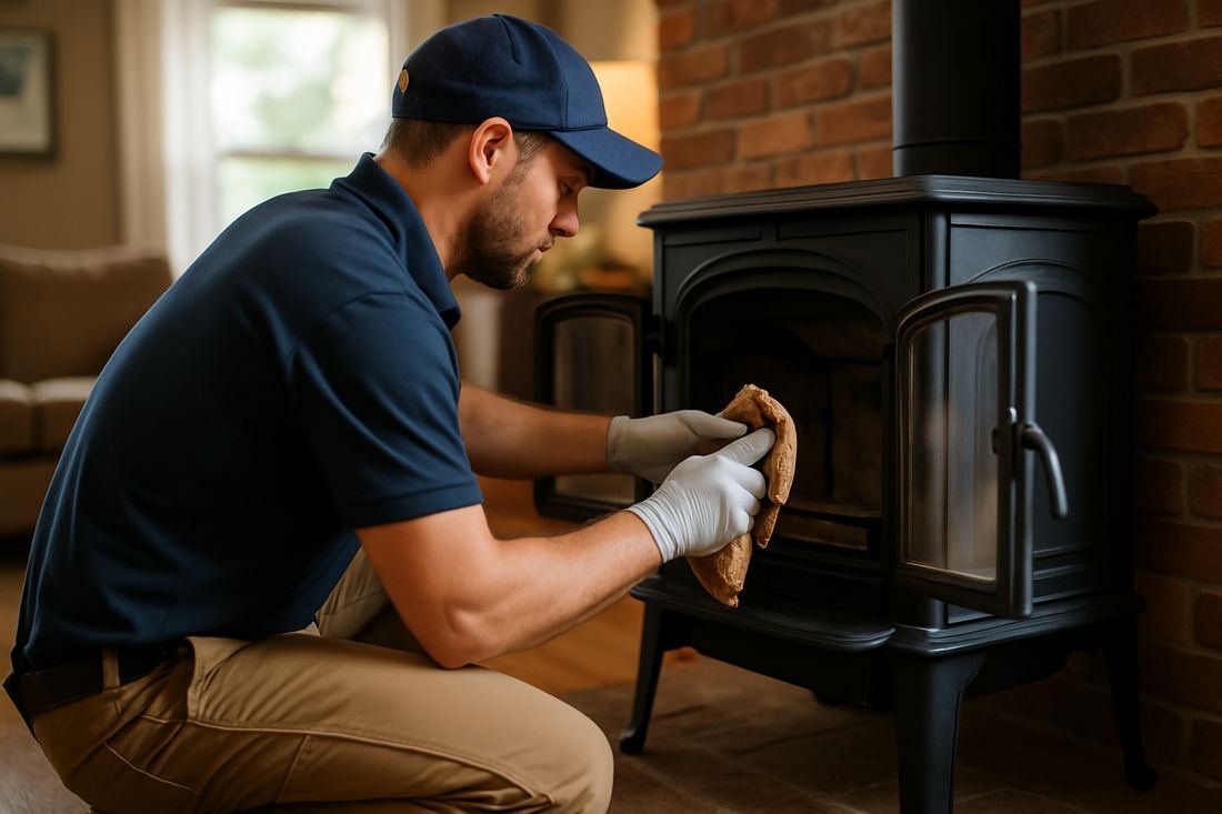 ASH Chimney technician performing cleaning & sweeping work on a Minneapolis, MN home